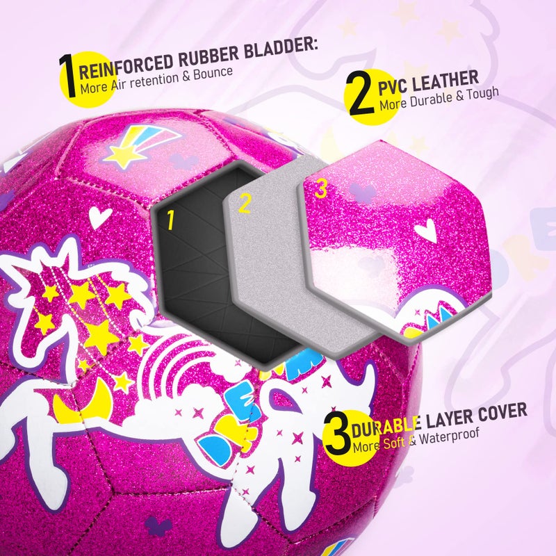 ZOOJOY Size 3 Soccer Ball Girls  Kids Pink Soccer Ball  Unicorn Soccer Ball Gift for Toddlers with Pump  Outdoor/Indoor Play Toys for Baby Girls Boys Ages 2 3 4 5 6 7 8 - Image 3